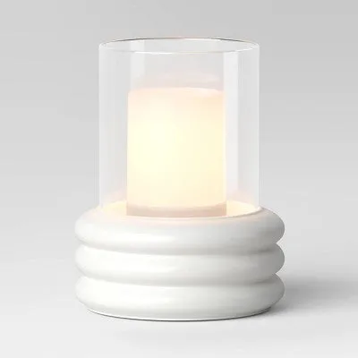 New - 8.07"x6.89" Pillar Concrete/Glass Small Lantern Candle Holder White - Threshold