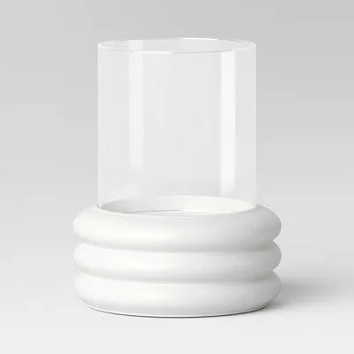 New - 8.07"x6.89" Pillar Concrete/Glass Small Lantern Candle Holder White - Threshold