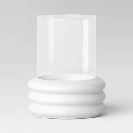 New - 8.07"x6.89" Pillar Concrete/Glass Small Lantern Candle Holder White - Threshold