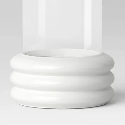 New - 8.07"x6.89" Pillar Concrete/Glass Small Lantern Candle Holder White - Threshold