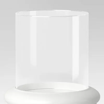 New - 8.07"x6.89" Pillar Concrete/Glass Small Lantern Candle Holder White - Threshold