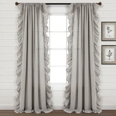 New - 84"x54" Linen Ruffle Window Curtain Panels Light Gray- Lush Décor