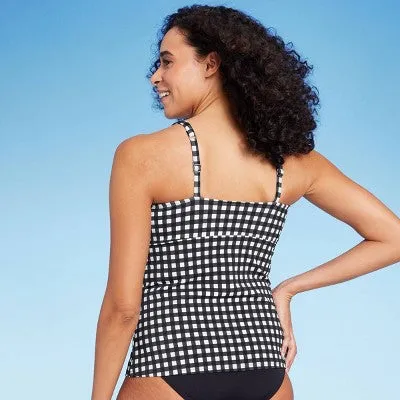 New - Lands' End Women's UPF 50 Underwire Square Neck Tankini Top - Black/White 12