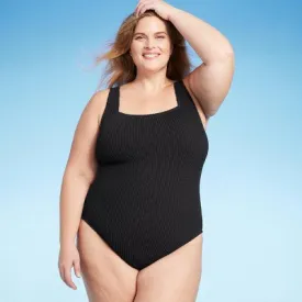 New - Women's Pucker Square Neck One Piece Swimsuit - Kona Sol Black 20