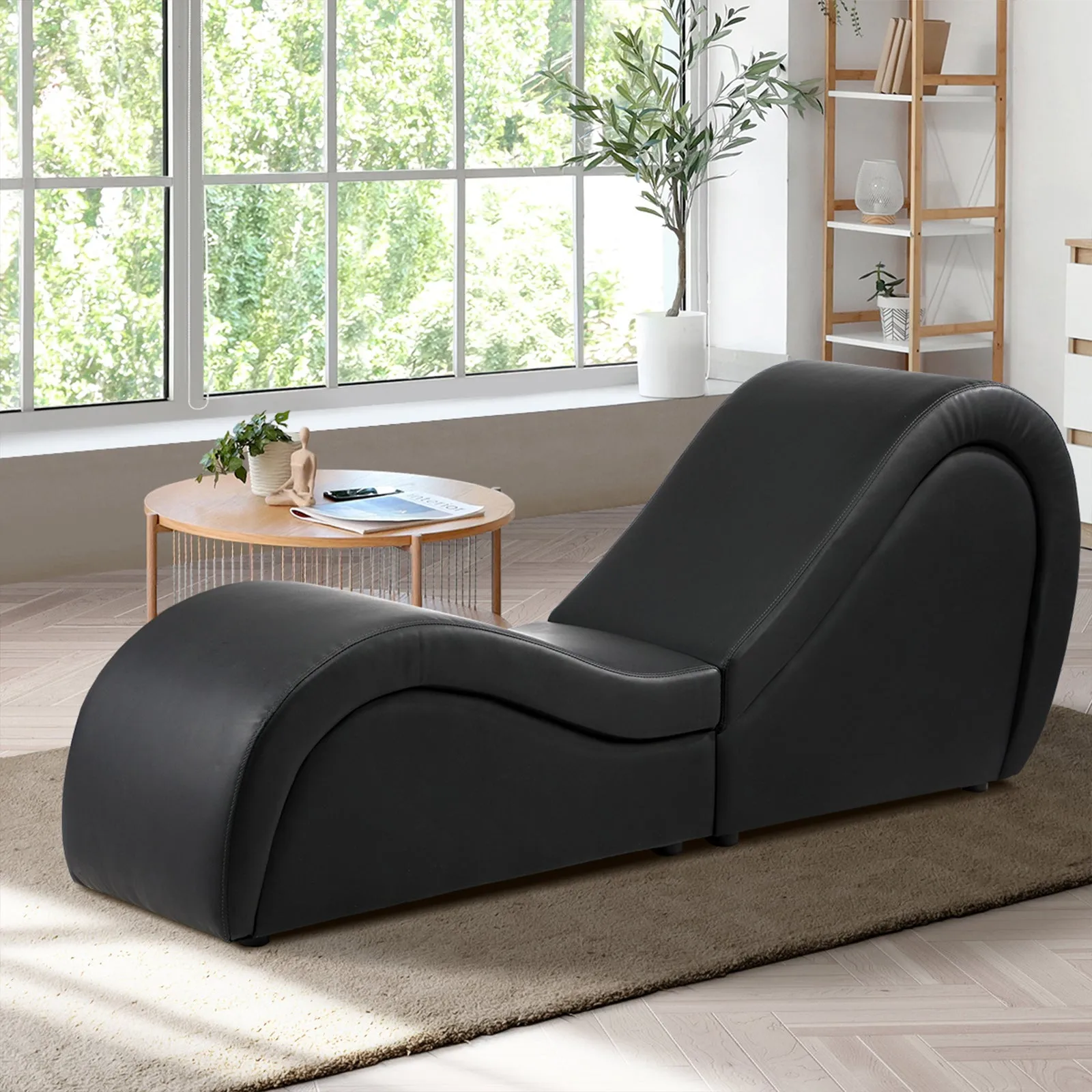 Oikiture Sofa Couch Tantra Chair Love Seat Chaise Lounge Couples Yoga Bed Black