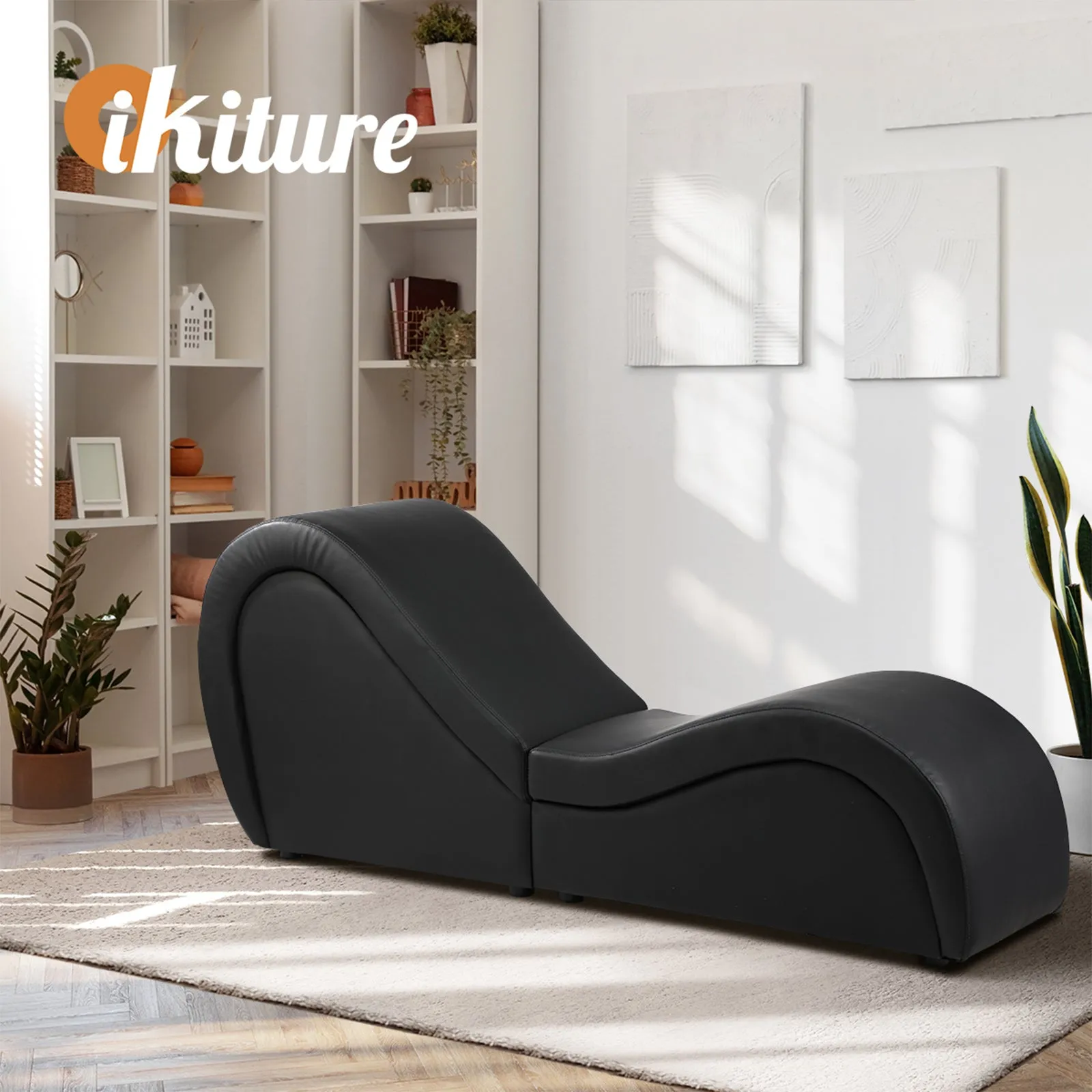 Oikiture Sofa Couch Tantra Chair Love Seat Chaise Lounge Couples Yoga Bed Black