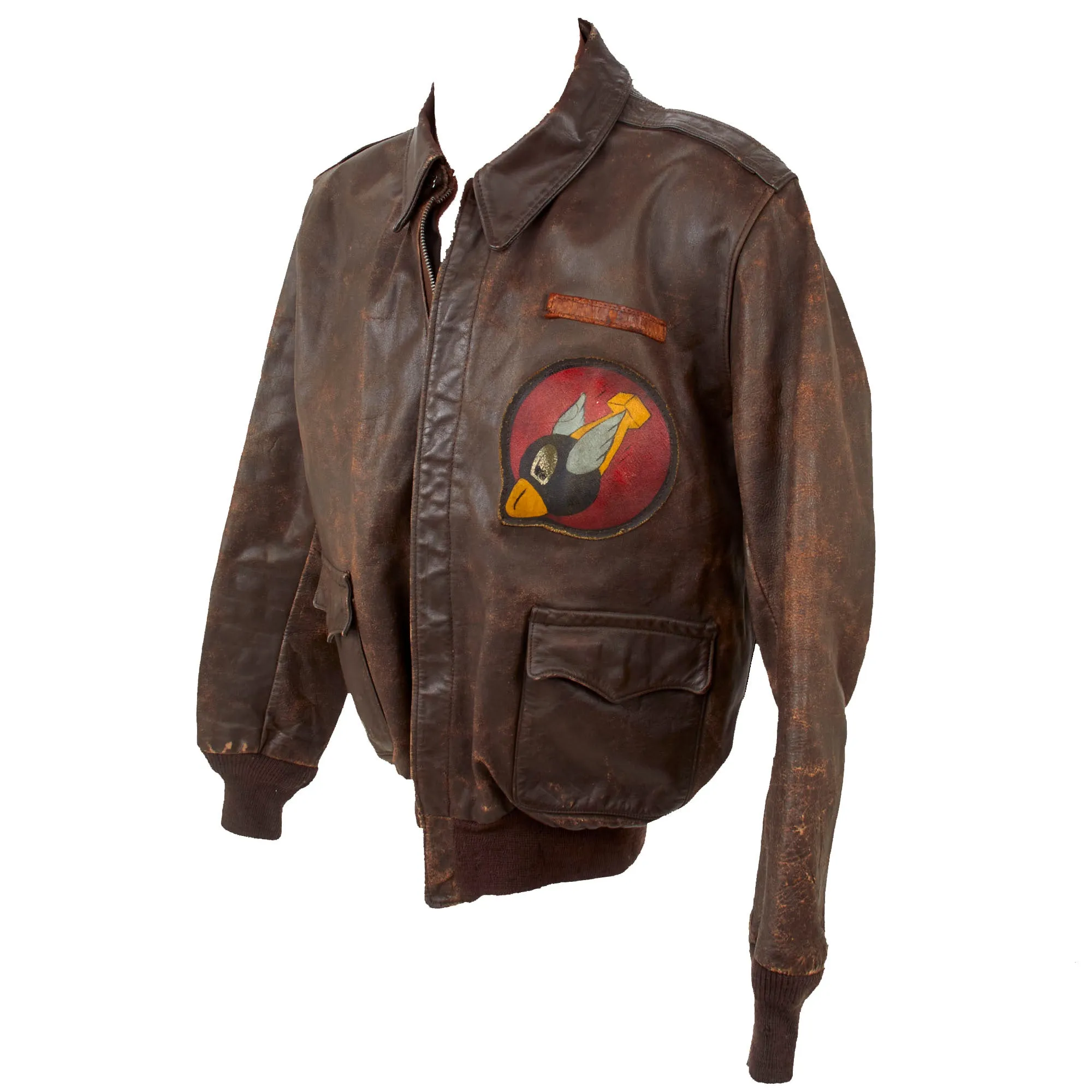 Original U.S. WWII 8th Air Force Flying 8-Balls Painted A-2 Leather Flight Jacket Named to Pilot Lt. Raymond Bethel, 44th Bombardment Group with Documents