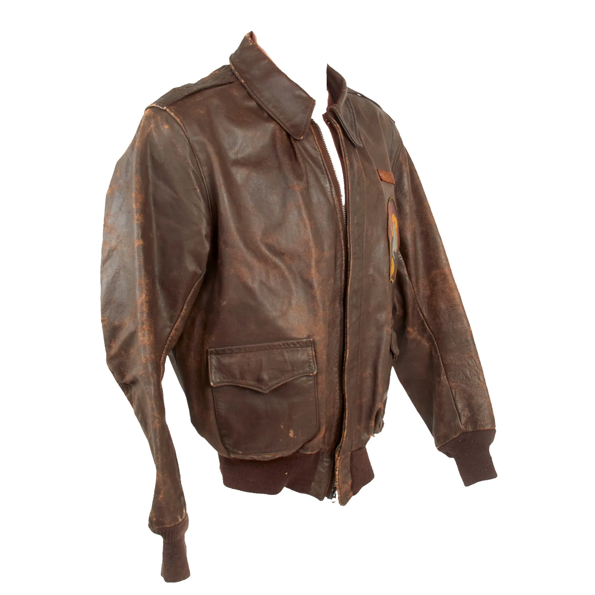 Original U.S. WWII 8th Air Force Flying 8-Balls Painted A-2 Leather Flight Jacket Named to Pilot Lt. Raymond Bethel, 44th Bombardment Group with Documents