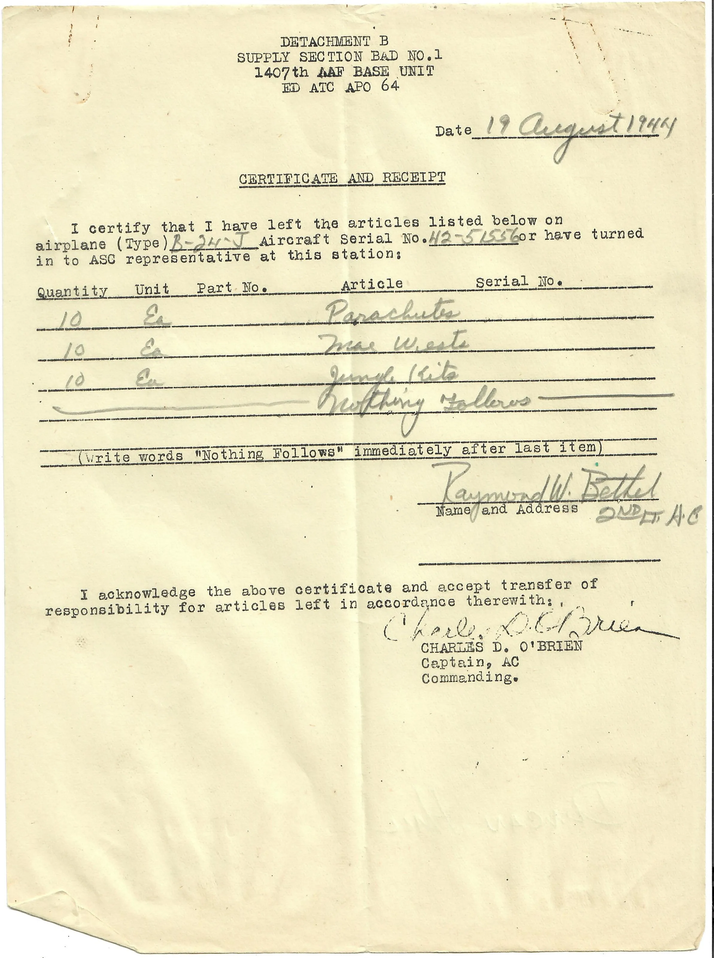 Original U.S. WWII 8th Air Force Flying 8-Balls Painted A-2 Leather Flight Jacket Named to Pilot Lt. Raymond Bethel, 44th Bombardment Group with Documents