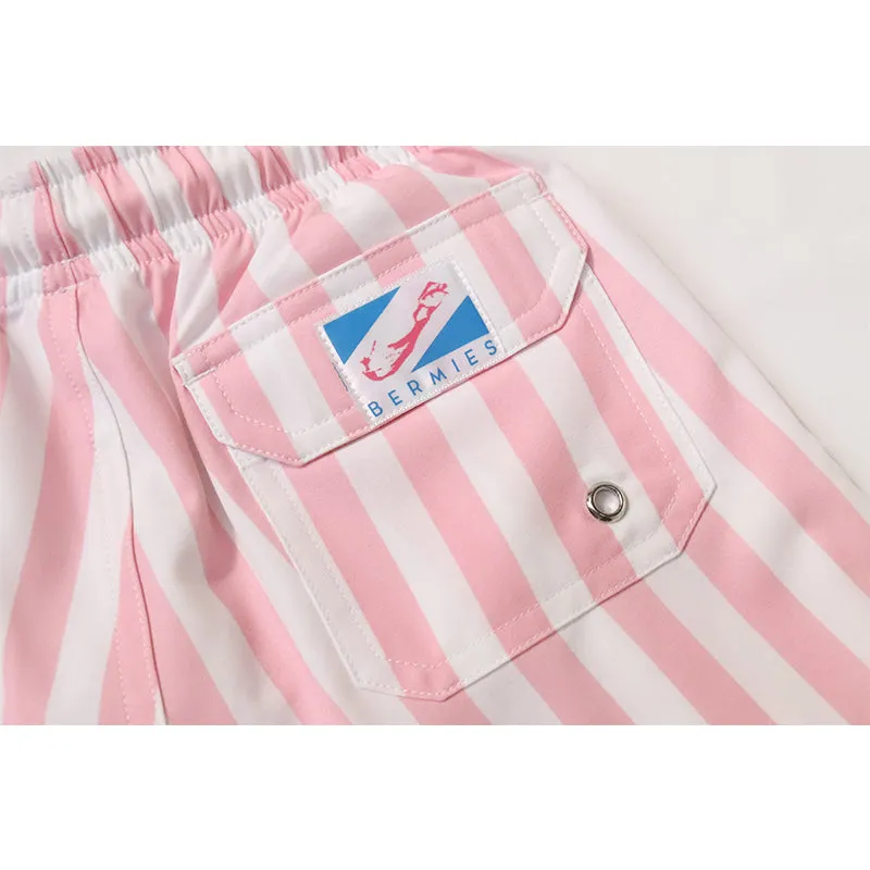 Pink Stripes - Kids Swim Trunks