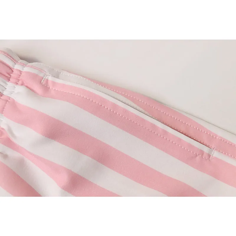 Pink Stripes - Kids Swim Trunks