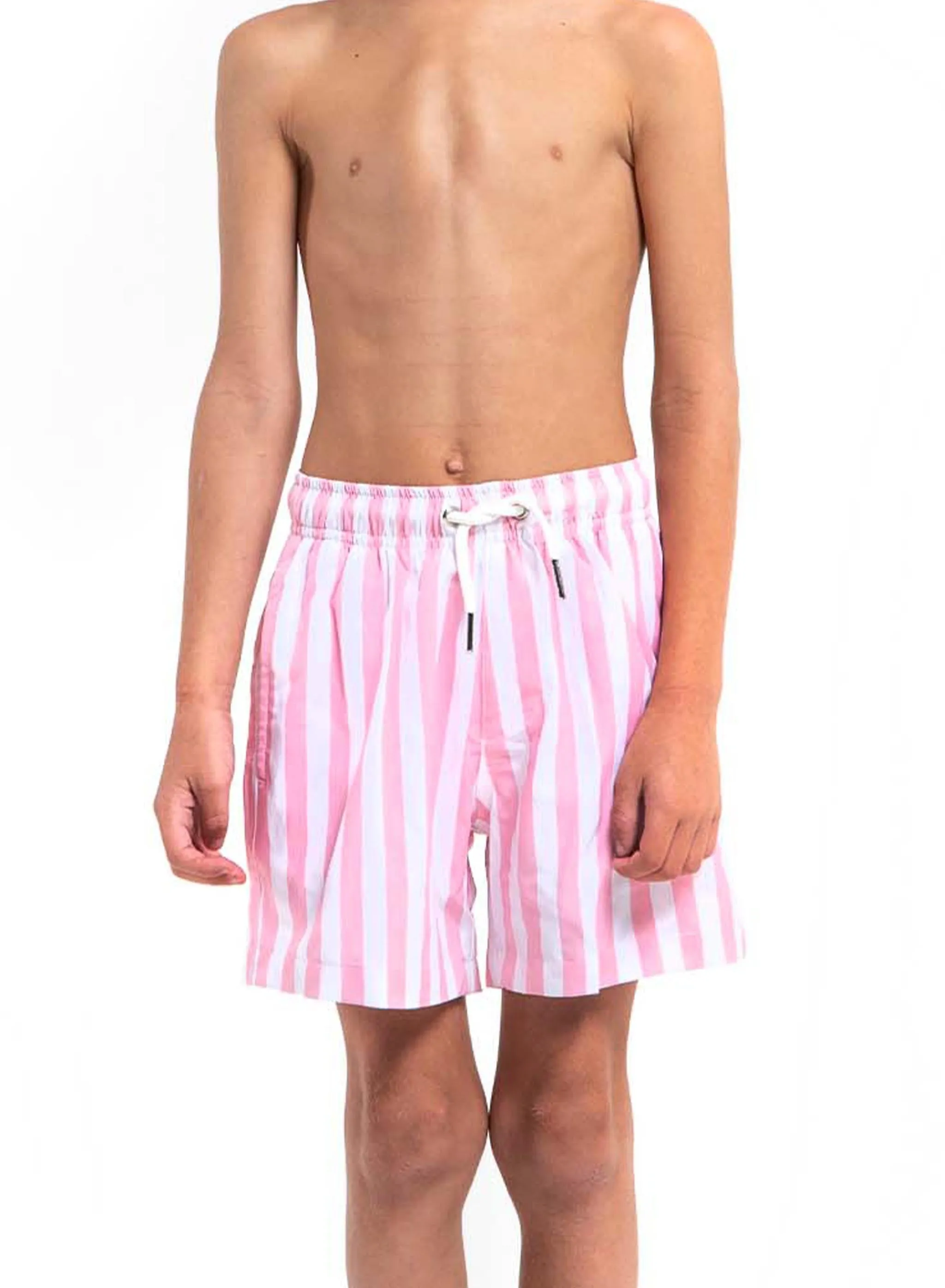 Pink Stripes - Kids Swim Trunks