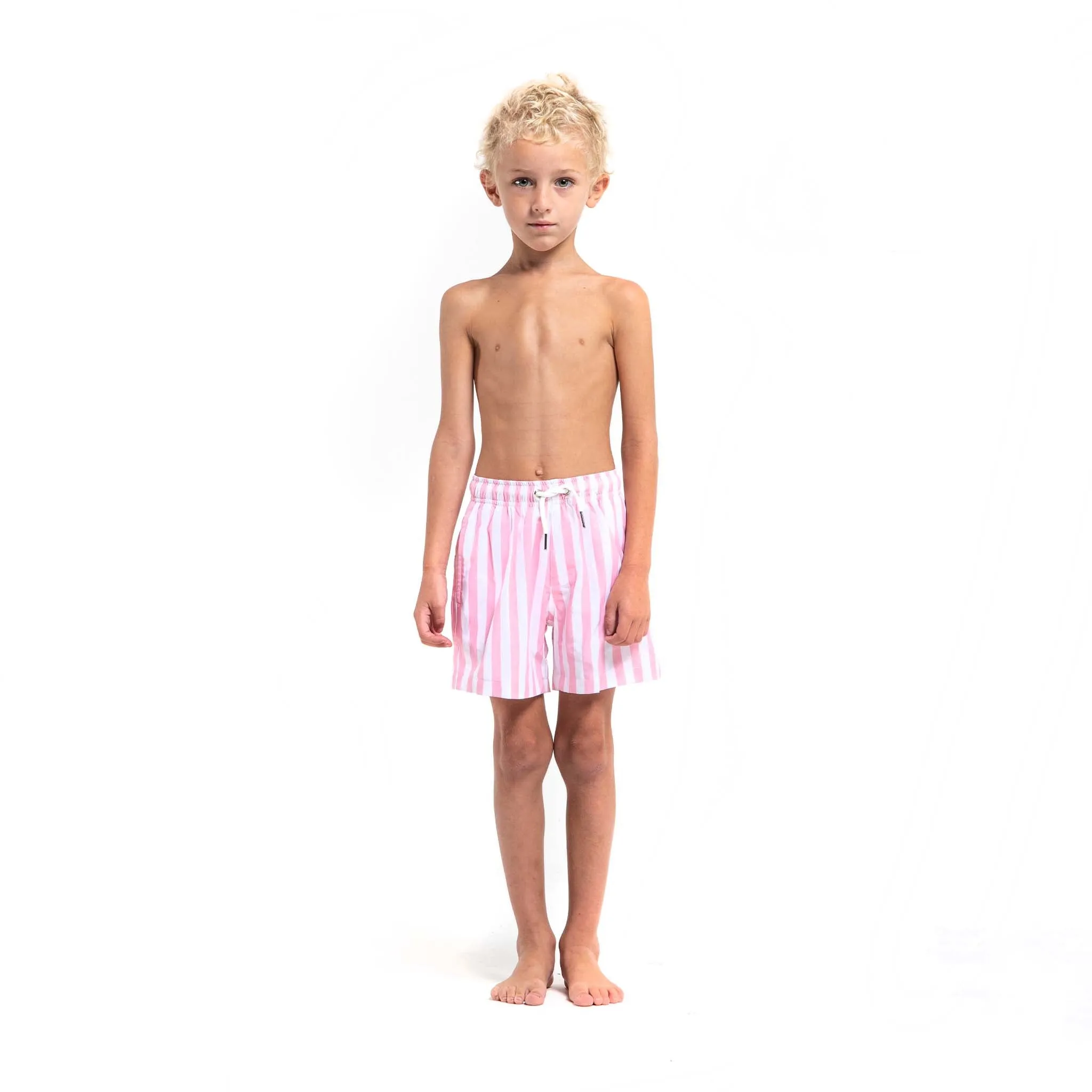 Pink Stripes - Kids Swim Trunks