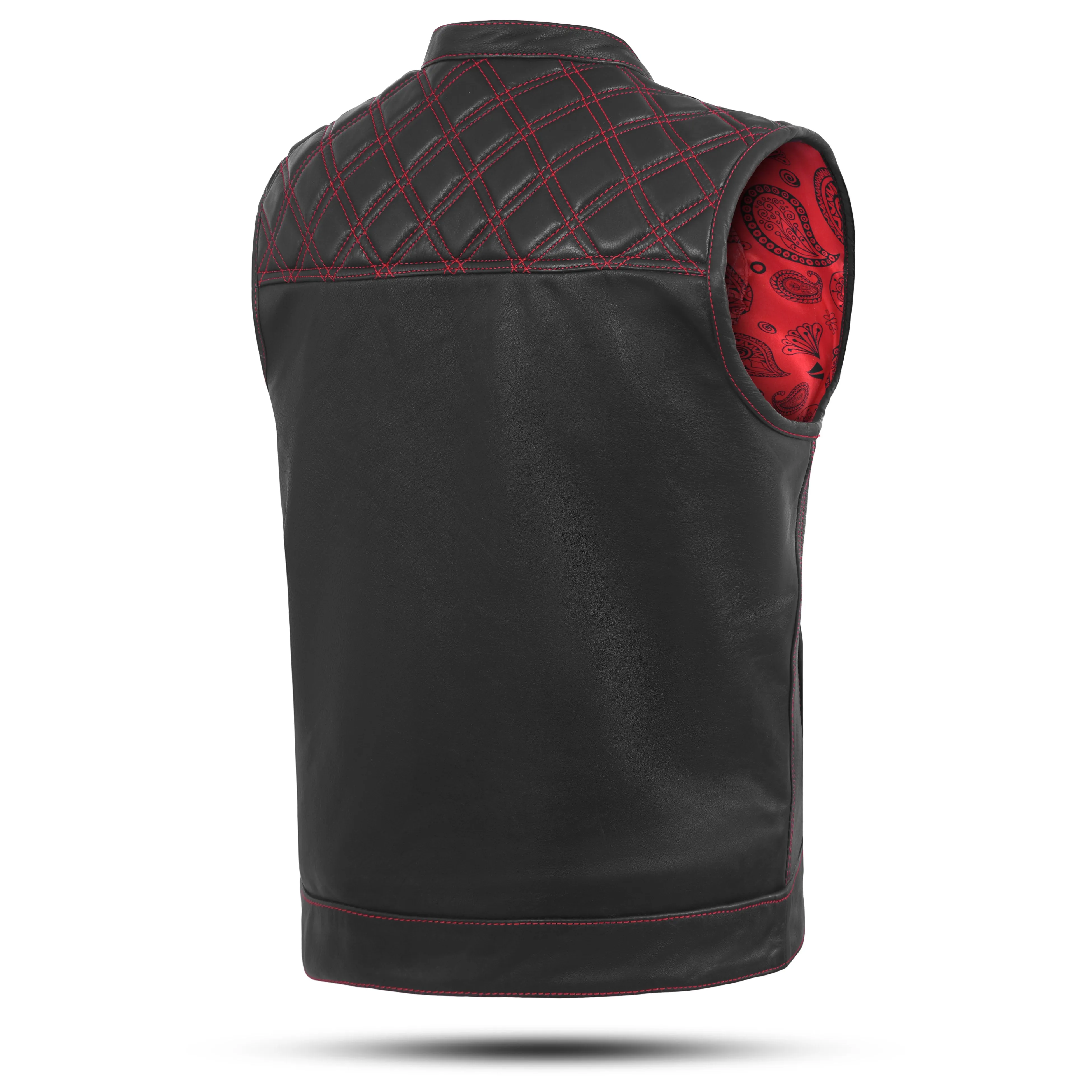 RED HL11693SPTRED Black Men Cross Stitch Club Leather Vest