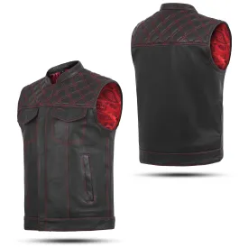 RED HL11693SPTRED Black Men Cross Stitch Club Leather Vest