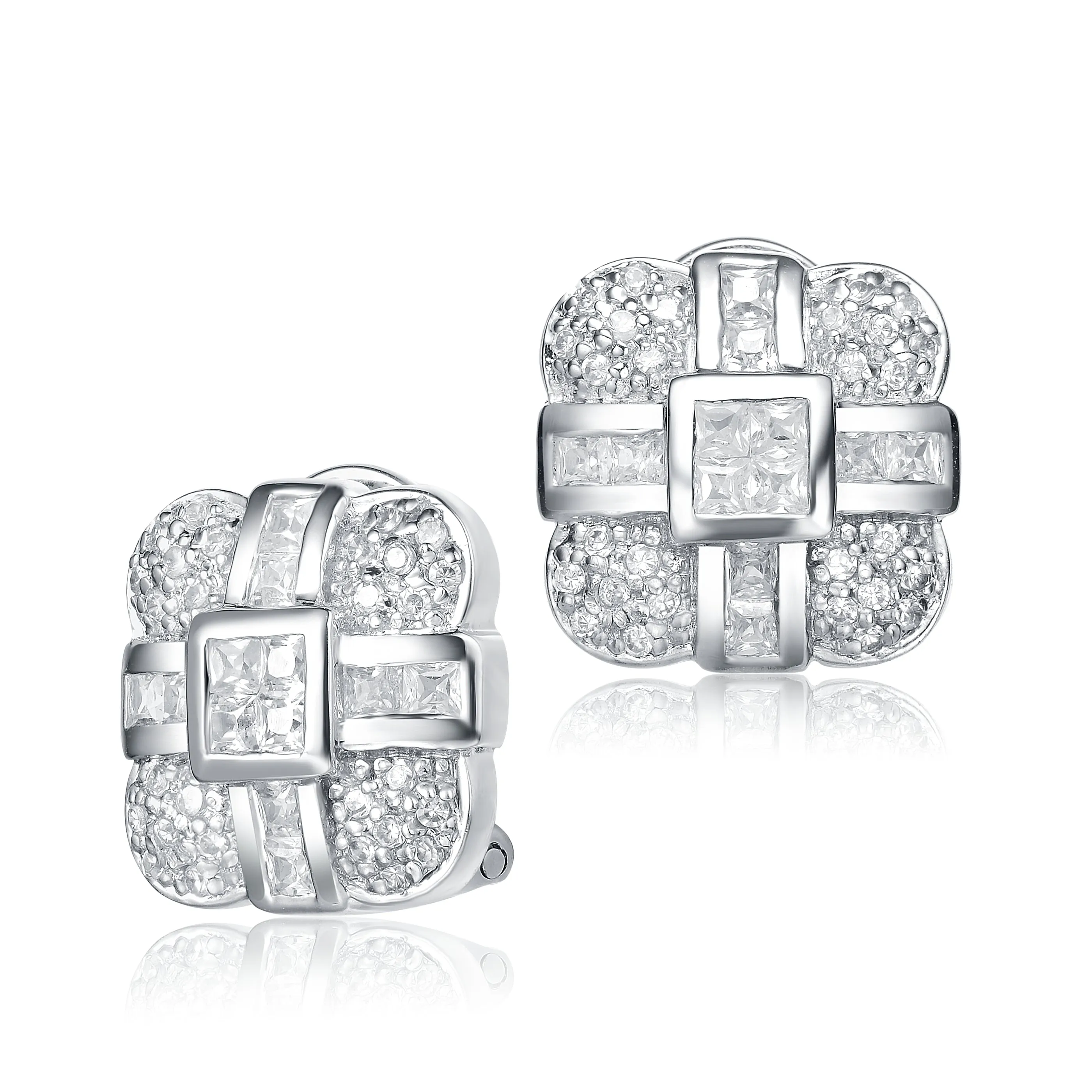 Rhodium-Plated Sterling Silver Cubic Zirconia Stud Earrings