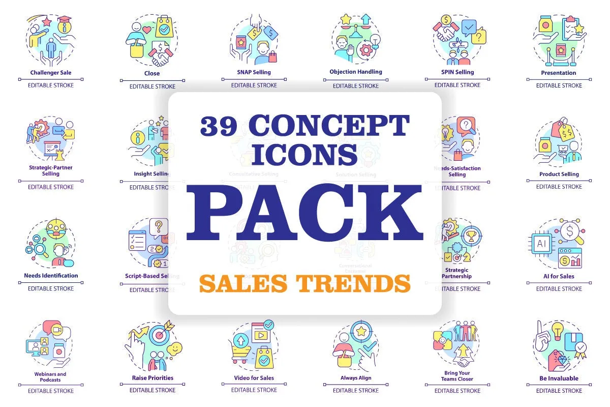 Sales trends concept icons bundle