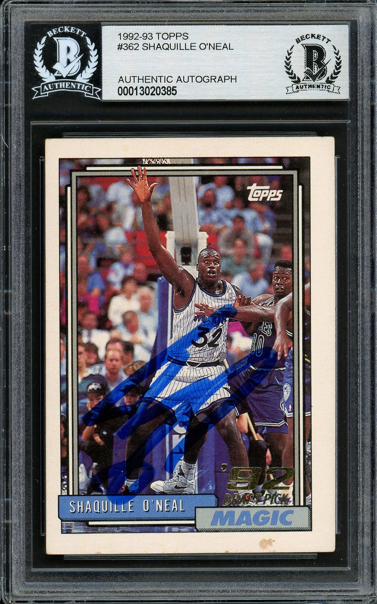 Shaquille Shaq O'Neal Autographed 1992-93 Topps Rookie Card #362 Orlando Magic (Off Condition) Beckett BAS #13020385