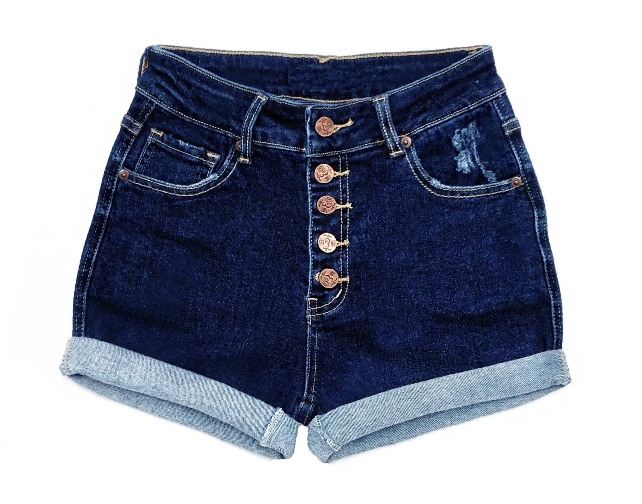 Star stitched Pockets - High Waisted Denim Shorts  - The Francis - Stretchy