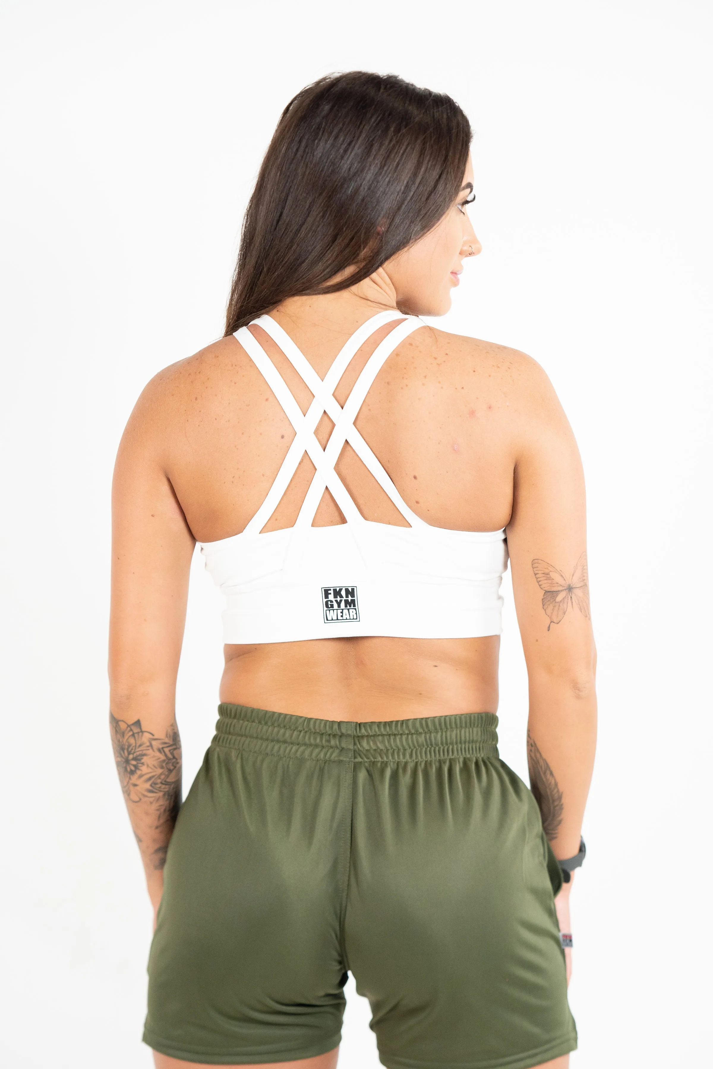 Strapped | Women's Gym Crop Top Sports Bra | White