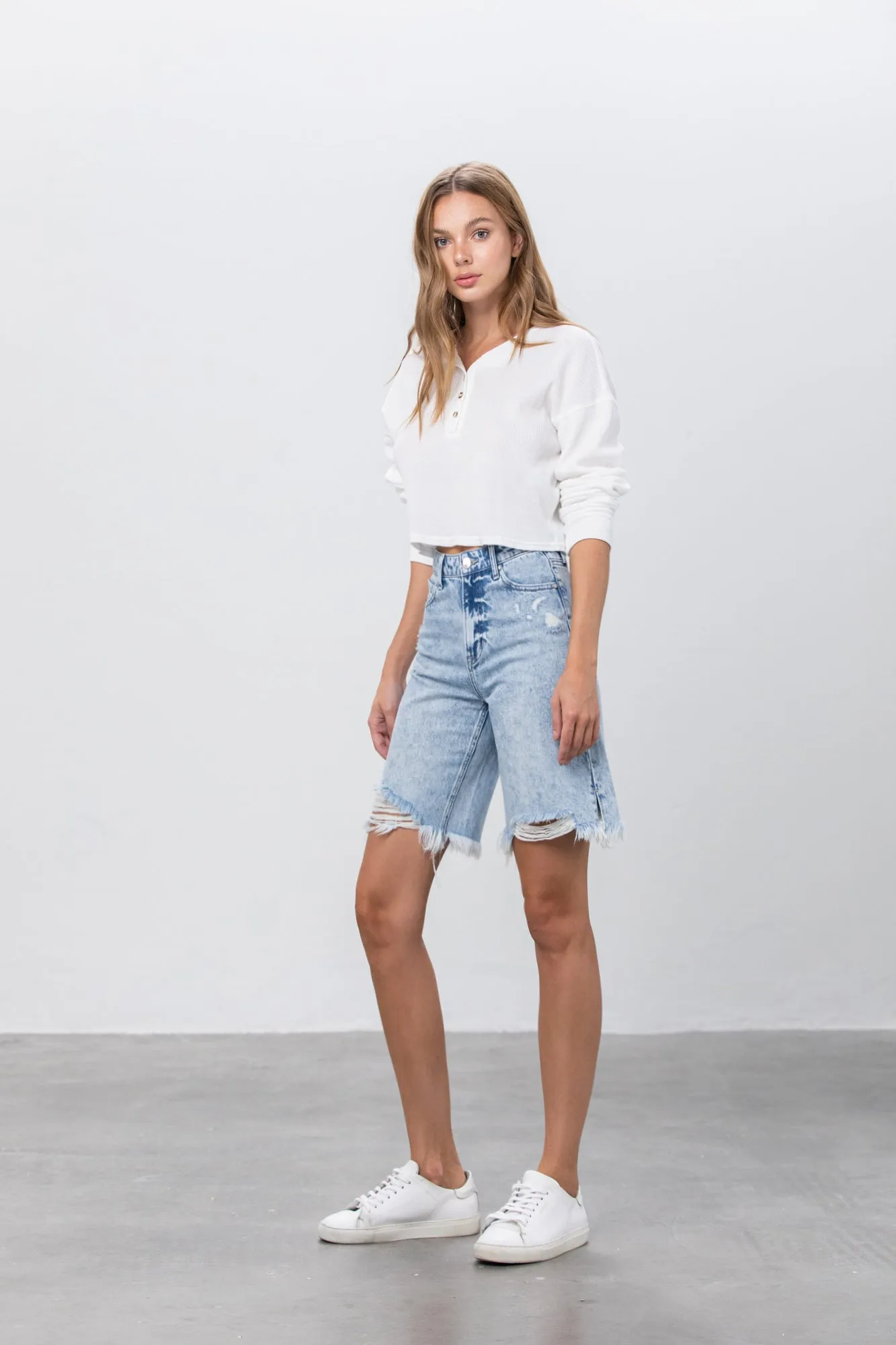 Take No Slit Distressed Bermudas