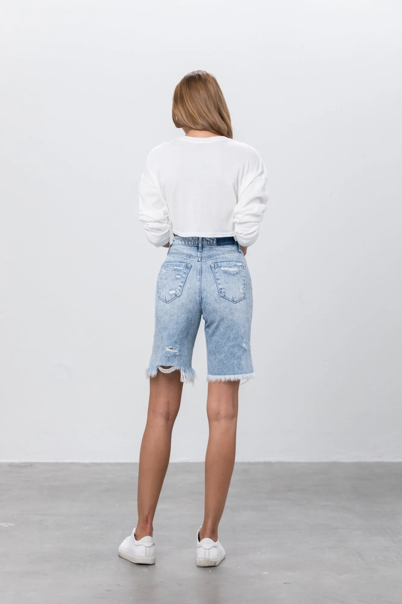 Take No Slit Distressed Bermudas