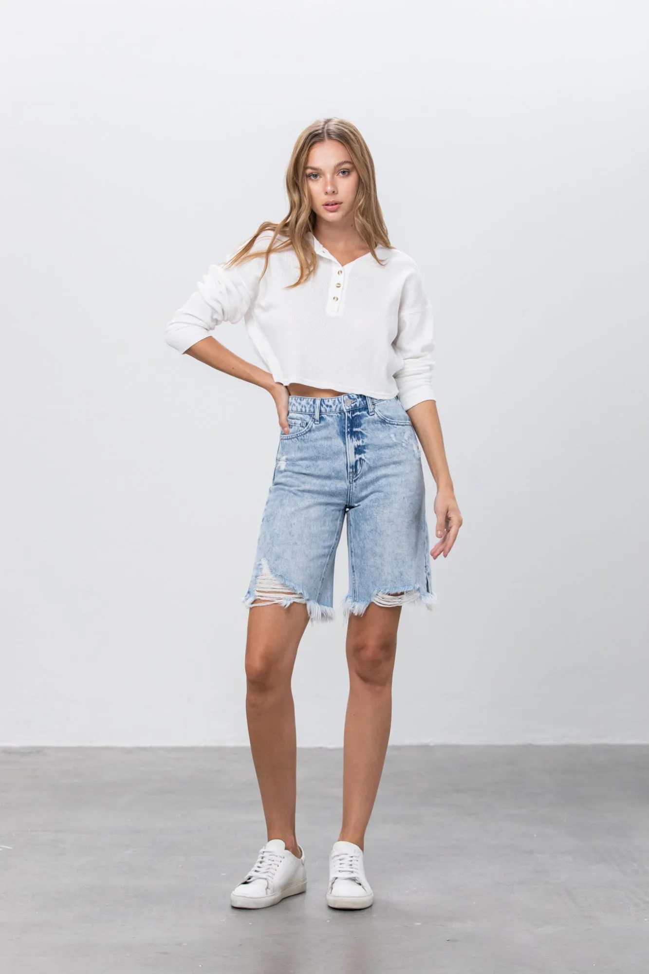 Take No Slit Distressed Bermudas