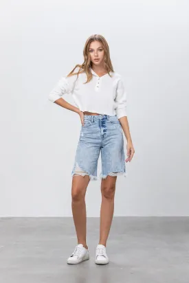 Take No Slit Distressed Bermudas