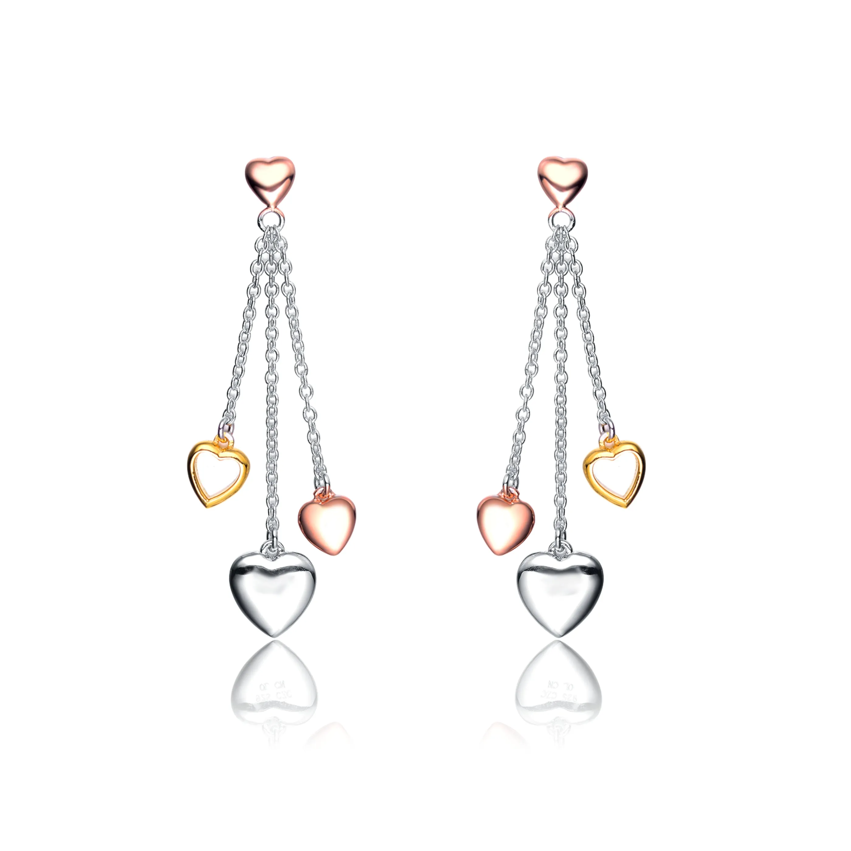 Tri Color Heart Dnagling Earrings