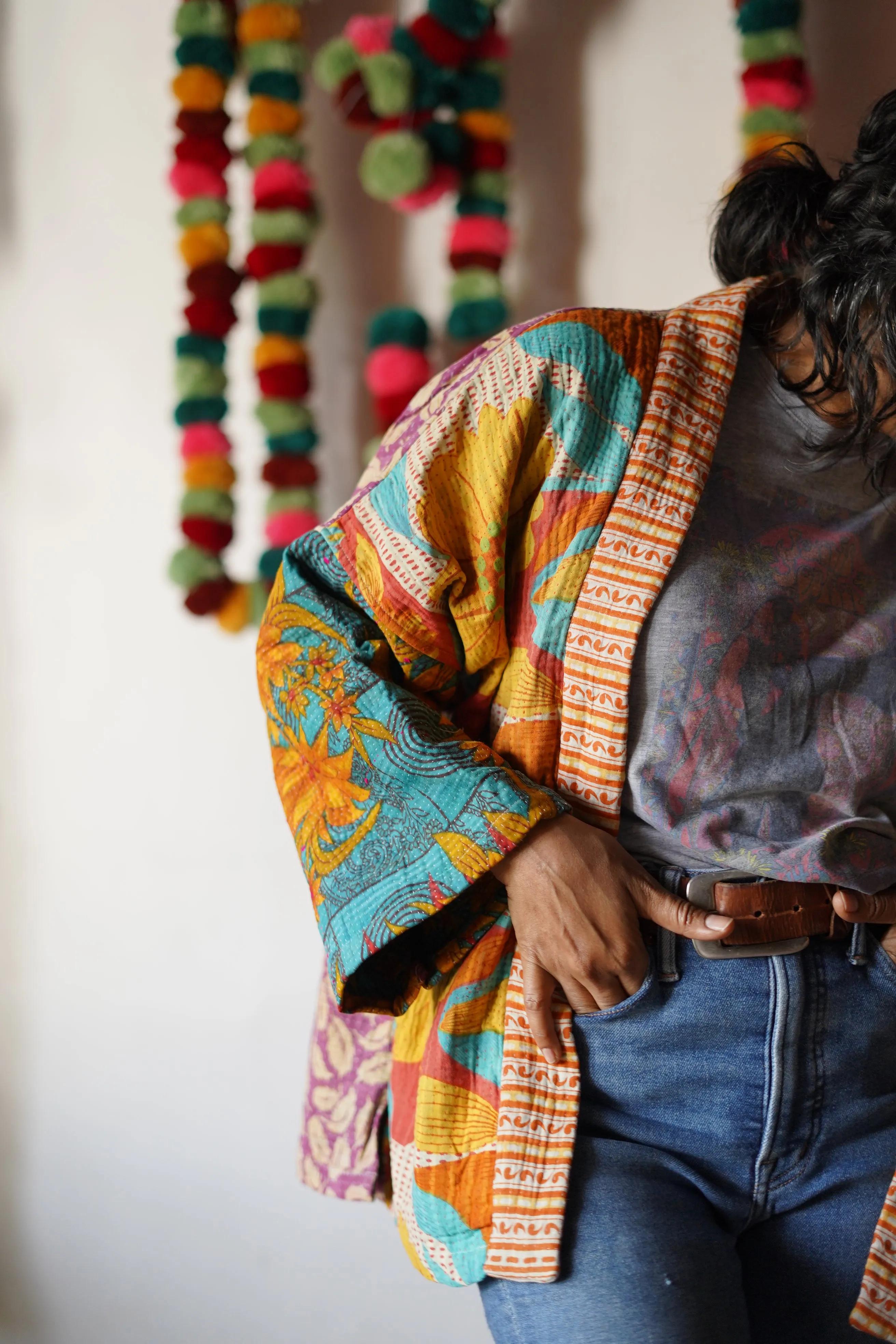 Vintage Kantha Patch Work Kimono Shrug