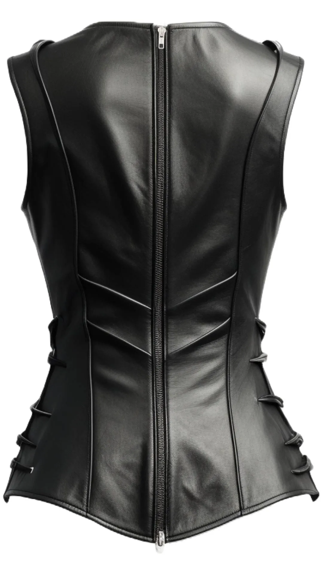 Women Vintage Black Leather Vest