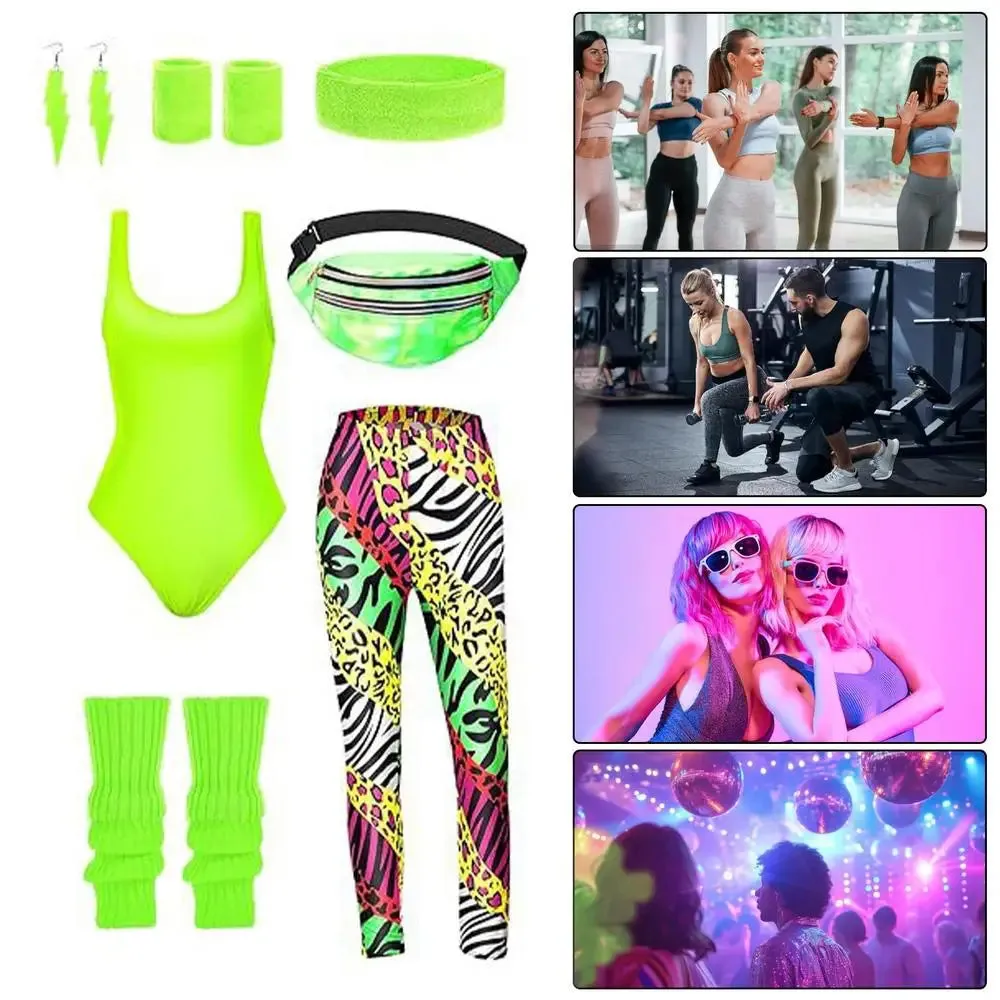 Women's 80s Accessories Set | Retro Workout Tops, Leggings & More | Party Costumes