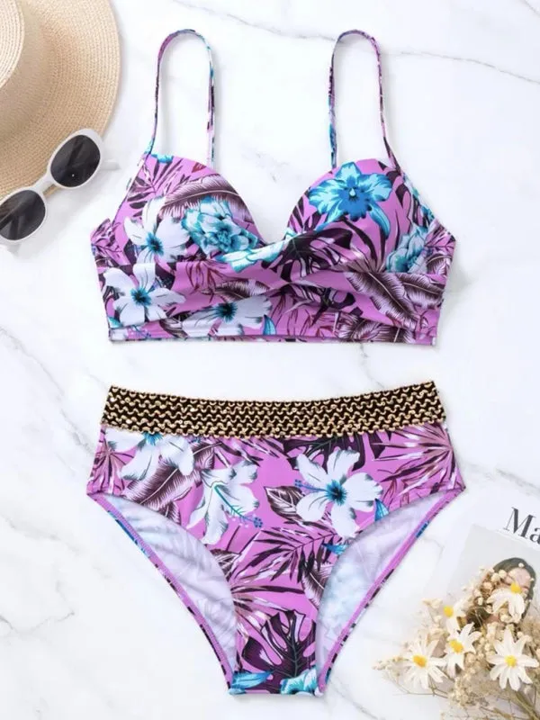 Women's Floral Cross Bikini Swimsuit