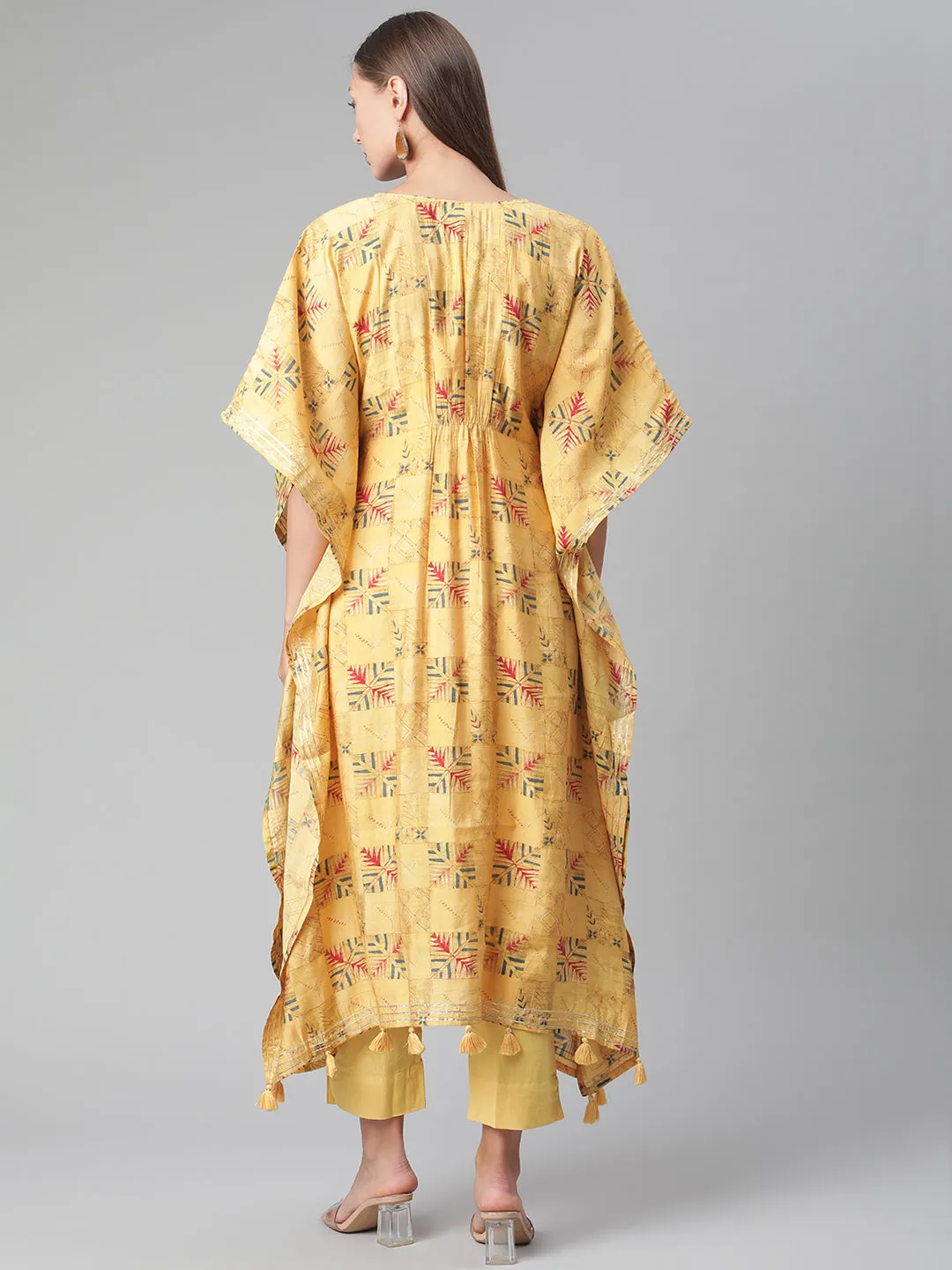 Women'S Yellow Rayon Kaftan Pant Set