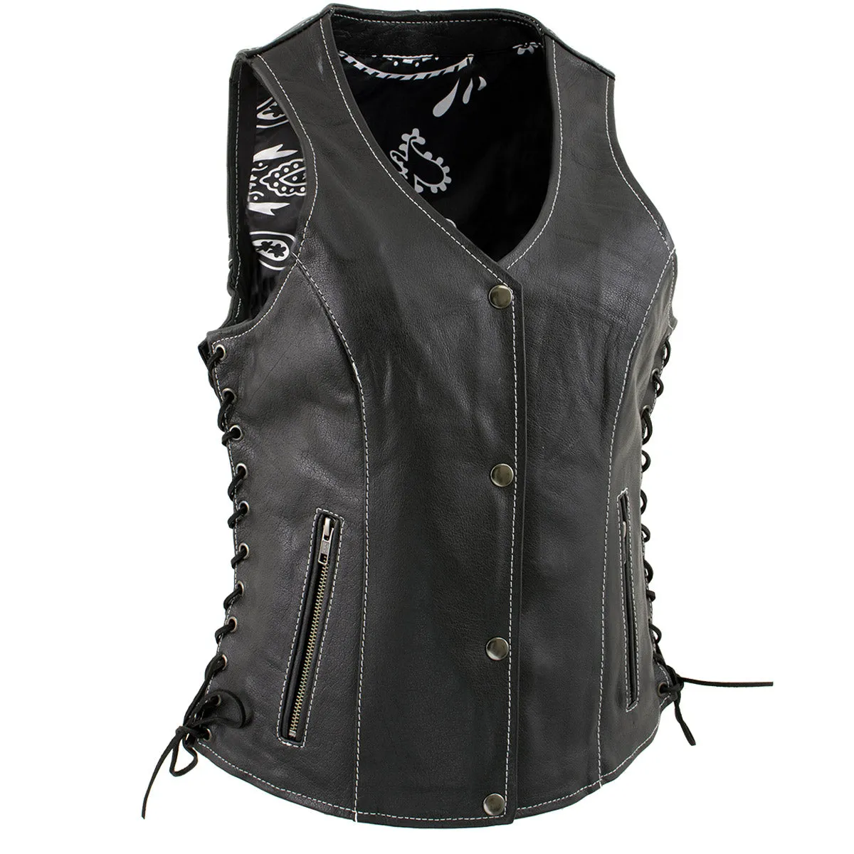 Xelement XS1029 Women's 'Paisley' Black Motorcycle Leather Vest with