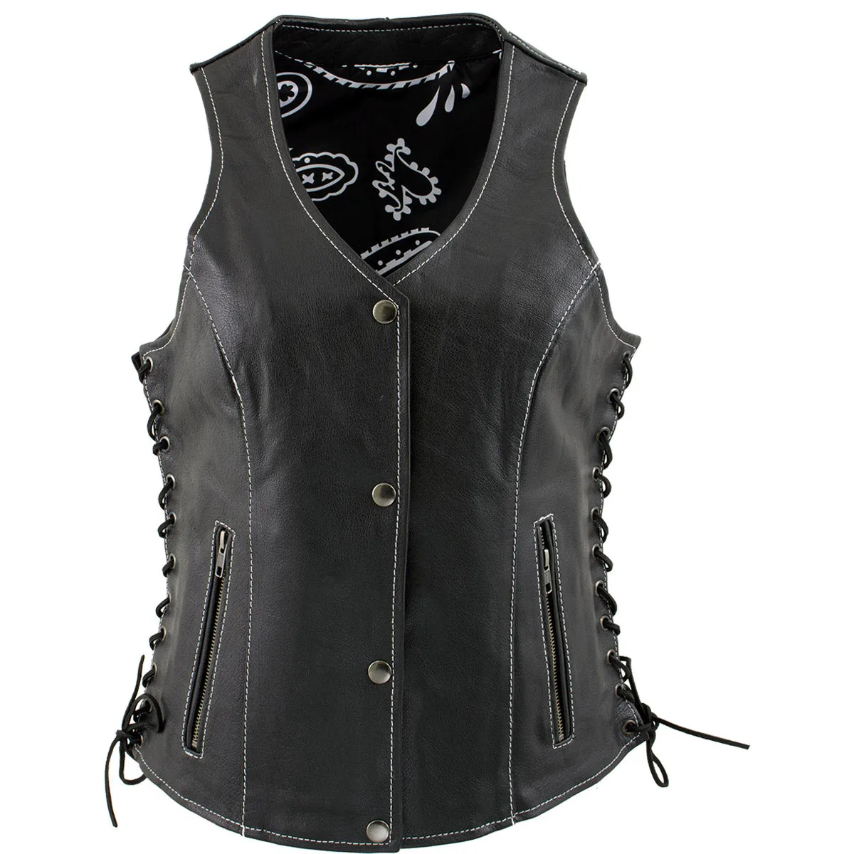 Xelement XS1029 Women's 'Paisley' Black Motorcycle Leather Vest with