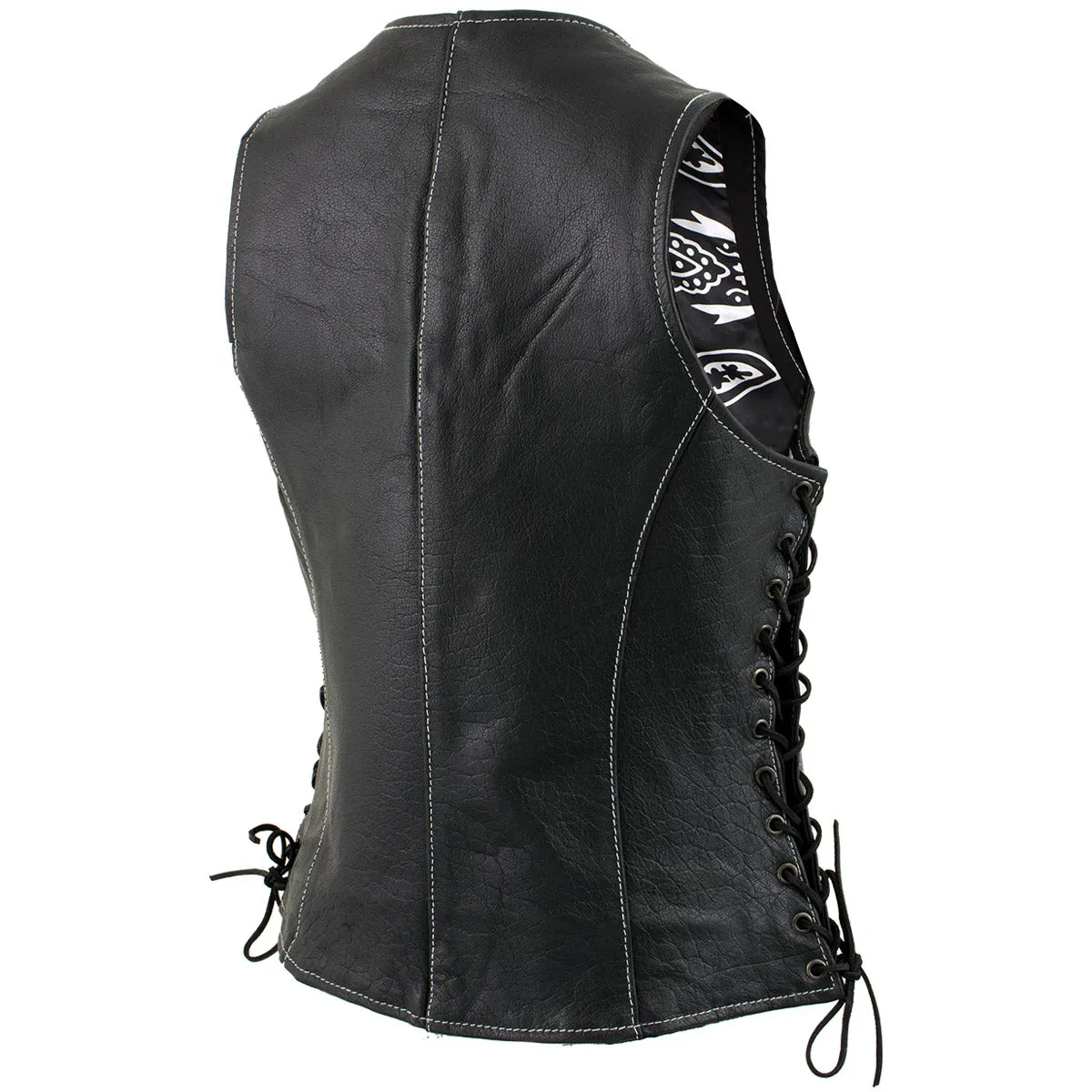 Xelement XS1029 Women's 'Paisley' Black Motorcycle Leather Vest with