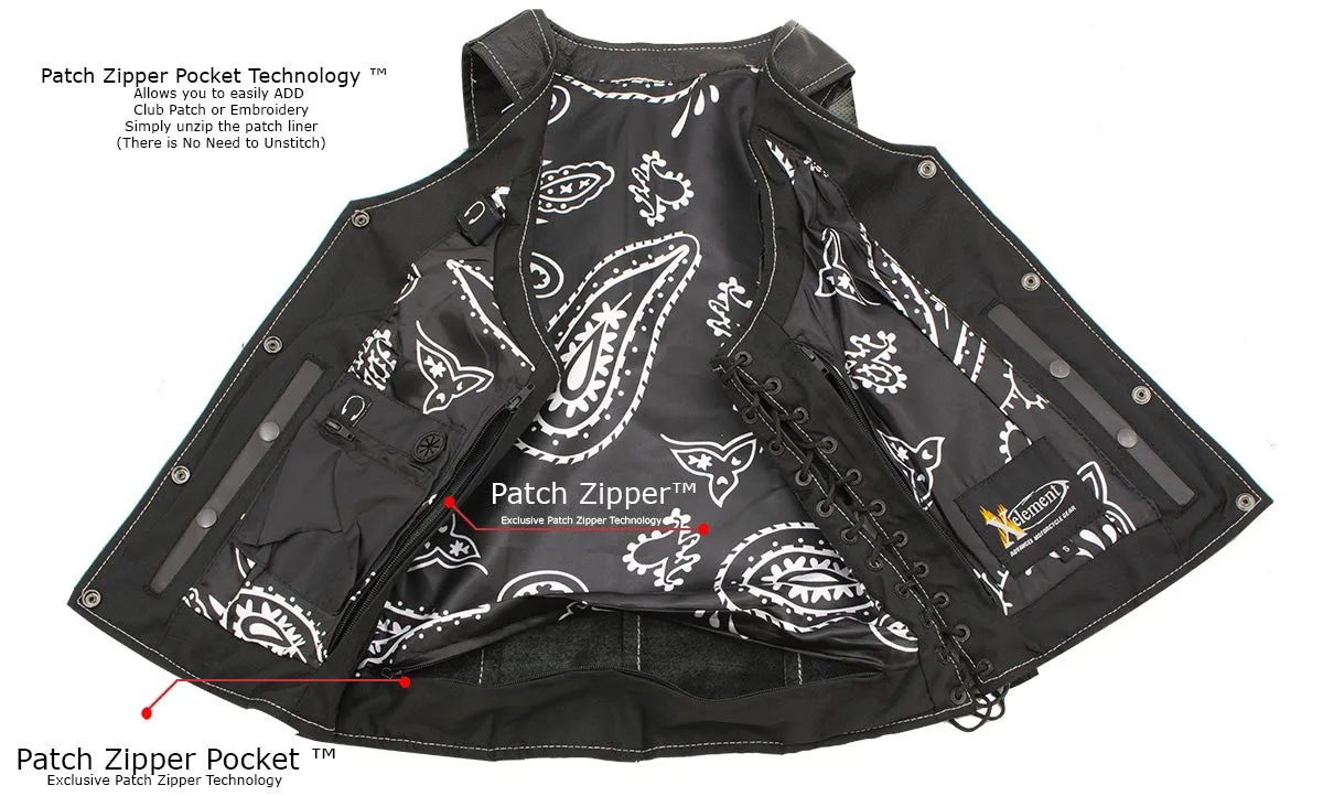 Xelement XS1029 Women's 'Paisley' Black Motorcycle Leather Vest with