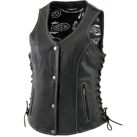 Xelement XS1029 Women's 'Paisley' Black Motorcycle Leather Vest with